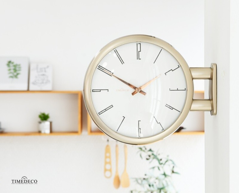 Modern Art Design Double Sided Wall Clock Station Silent Clock Decor White A7GD gallery