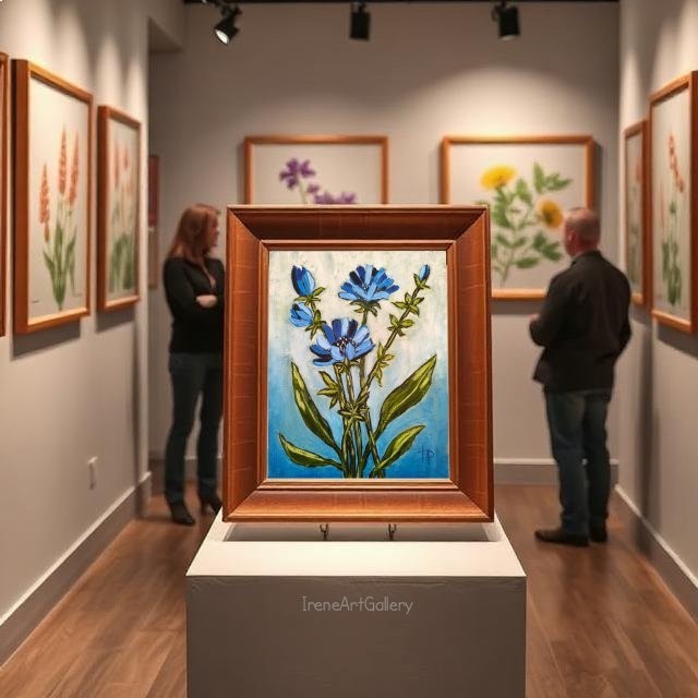 Chicory Botanical Oil Painting Original Floral Expressionist Art Blue Flower Wal gallery