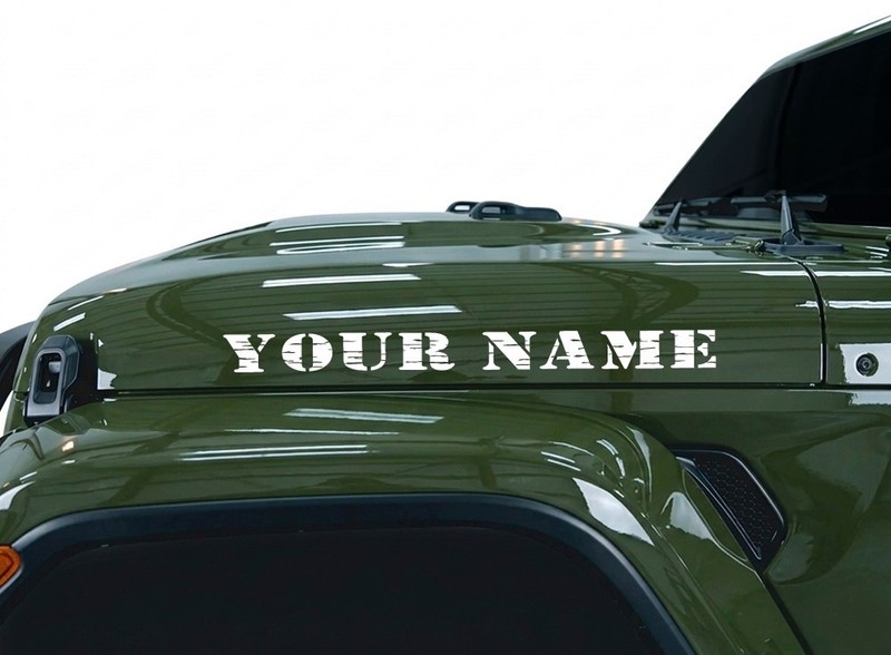 Custom Jeep Name Hood Military Distressed font Fits all Jeeps 2 color 25in