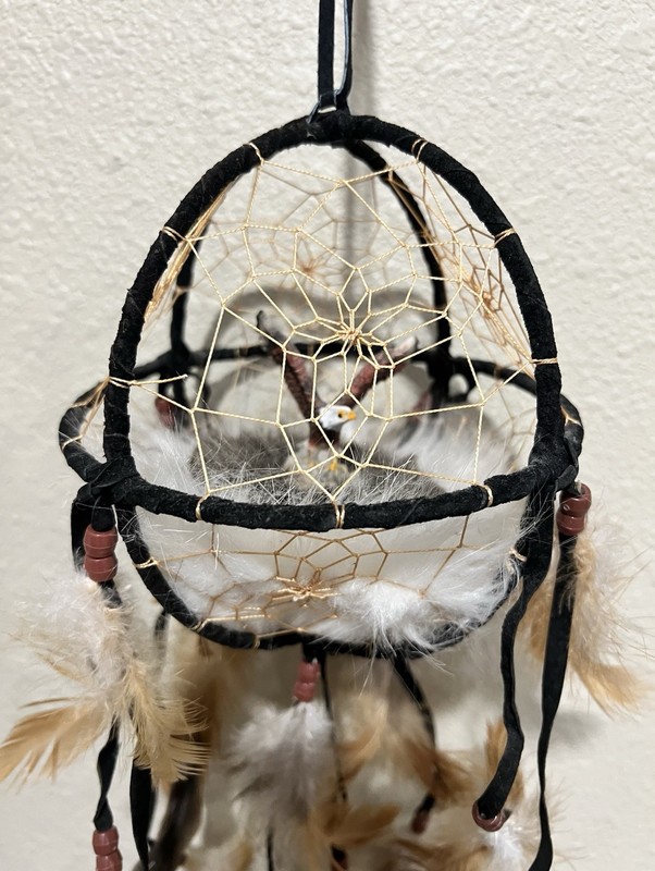 Traditional Western Dreamcatcher Round Ball With Eagle Figurine Hand Crafted gallery