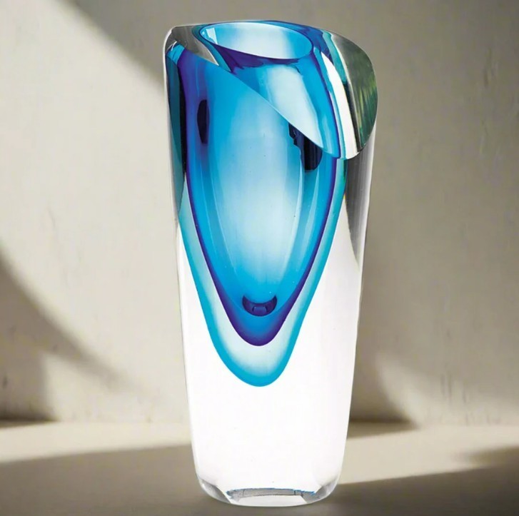 Badash Décor, Azure Mouth Blown Murano-Style Crystal Vase, 7.5", NEW IN BOX gallery
