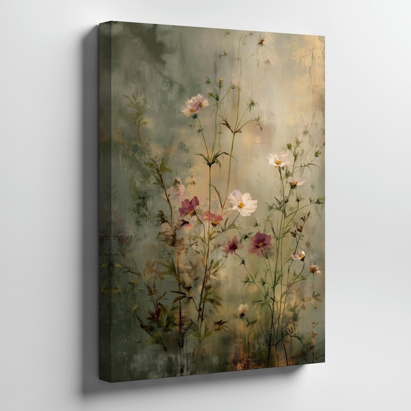 Vintage Floral Canvas Wall Art Delicate Wildflowers Botanical Nature Print Home