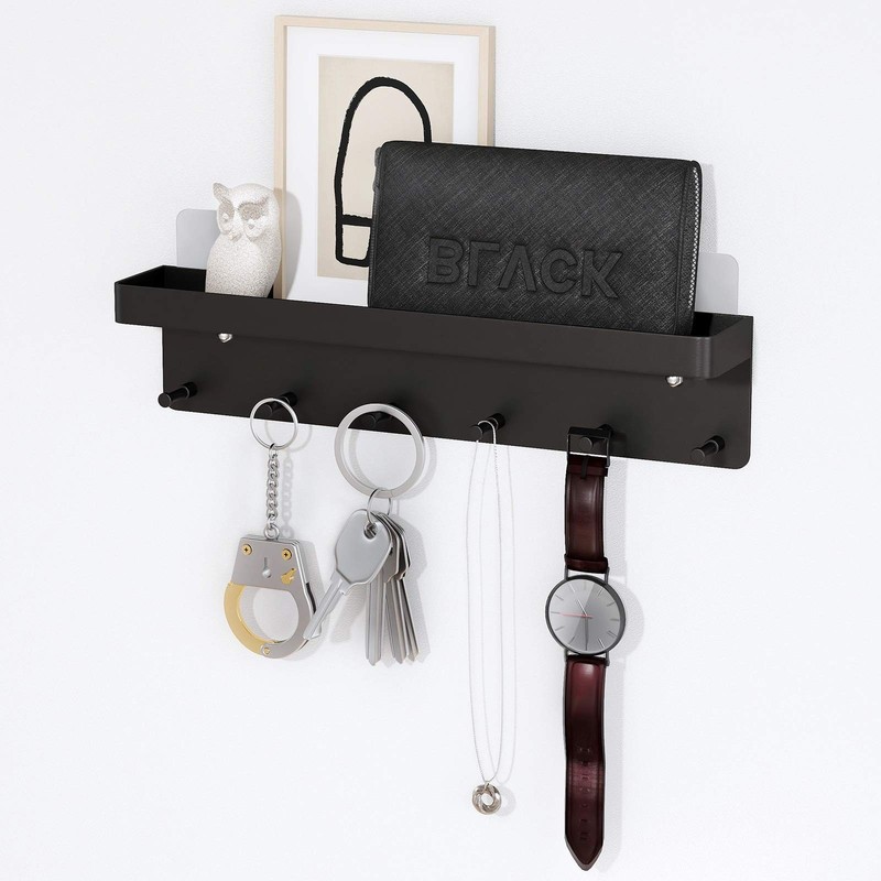 WallMounted Key Holder with Mail Organizer and 6 Hooks Adhesive Black Storage gallery