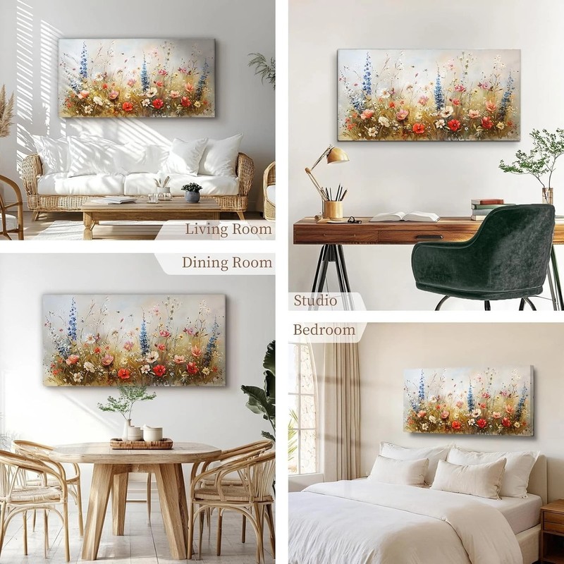 Rustic Floral Wall Art 20x40" Textured Canvas - Modern Cottagecore Decor gallery