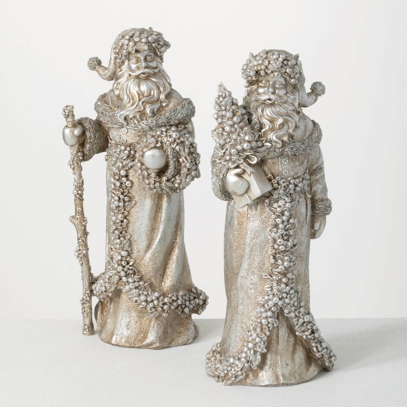 Set/2 Sullivans 16″ Silver Santas Christmas Victorian Vntg Style Decor Figures