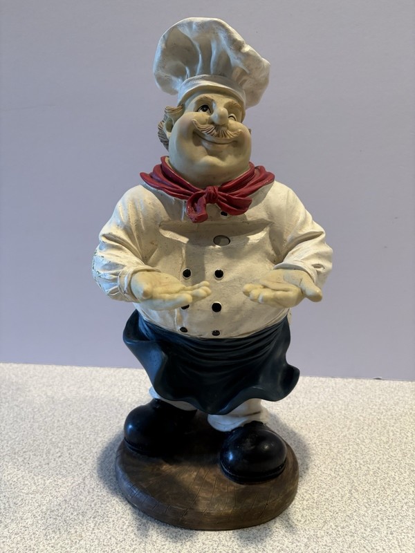 Fat Boy Chef Cook Kitchen Resin Figurine Statue 12in Tall Arms Extended