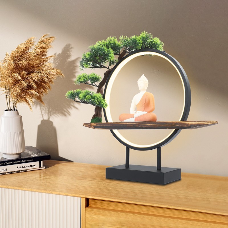 Desktop Decorative Buddha Statue Ornament Home Decor with Green Artificial Tree gallery