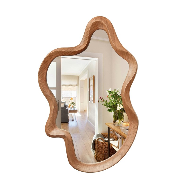 Irregular Wall Mirror,21″”x 32″”Asymmetrical Mirror Wood,Wooden Framed Wall M…