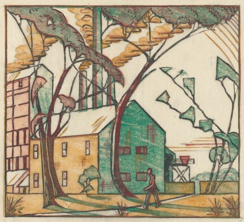 The Factory [woodcut] : Eveline Winifred Syme : 1933: Art Print