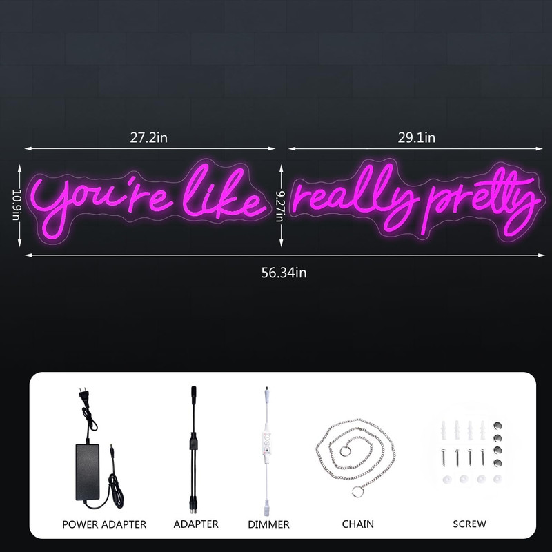 You'Re like Really Pretty Neon Signs for Wall Decor, 56.34 Inches Pink Light up gallery