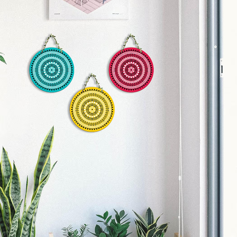 ​3-Piece Vibrant Round Mandala Wall Hanging Art Set gallery