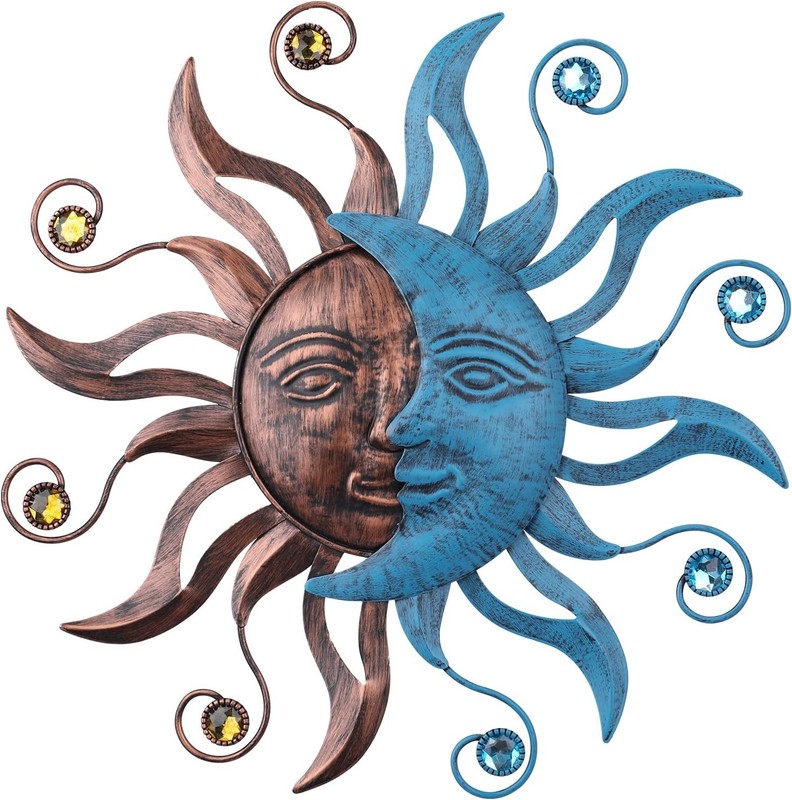 Metal Sun Moon Wall Decor Celestial Iron Hanging Art Outdoor Garden Yard Wall