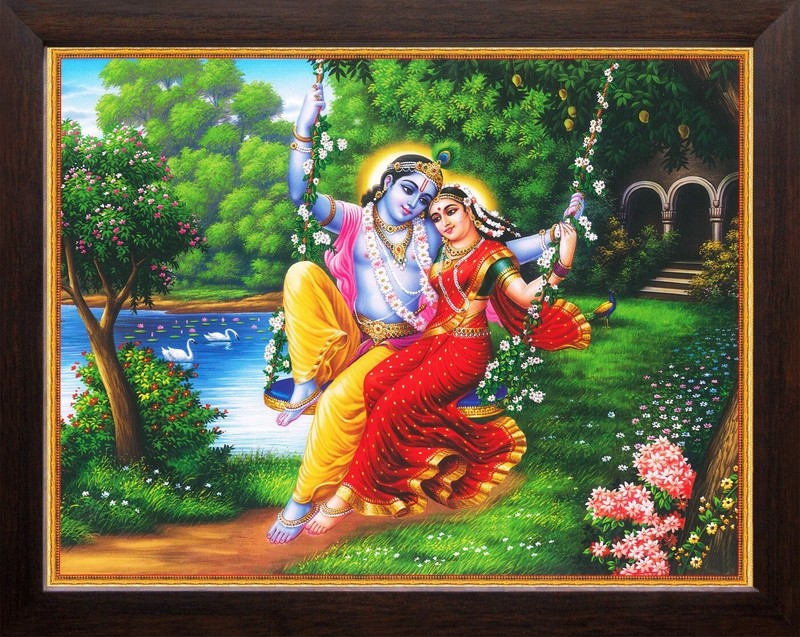 Radha-Krishna Swing Jhula Photo God Photo Frame (30 X 23.5 X 1.5 cm)