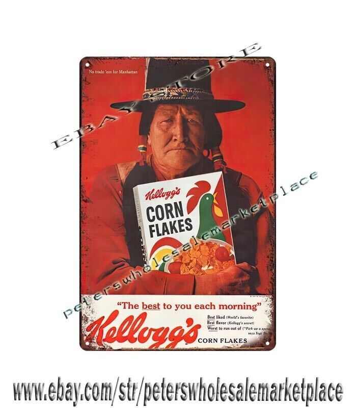 1962 breakfast Corn flakes cereal native Americanmetal tin sign Cafe farm shop