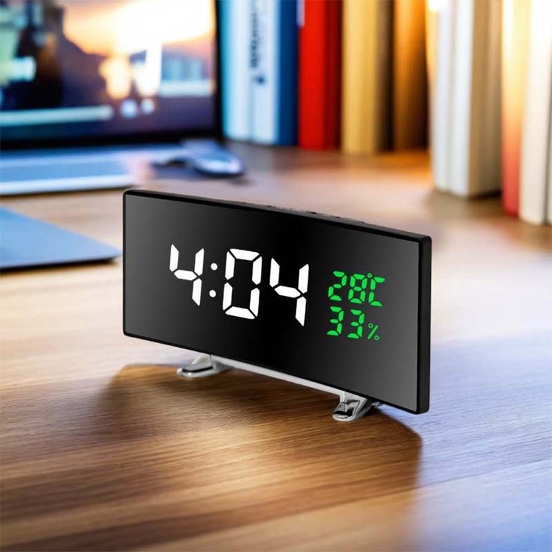 Modern LED Alarm Clock Large Digital Display Dual Temperature & Humidity Monitor