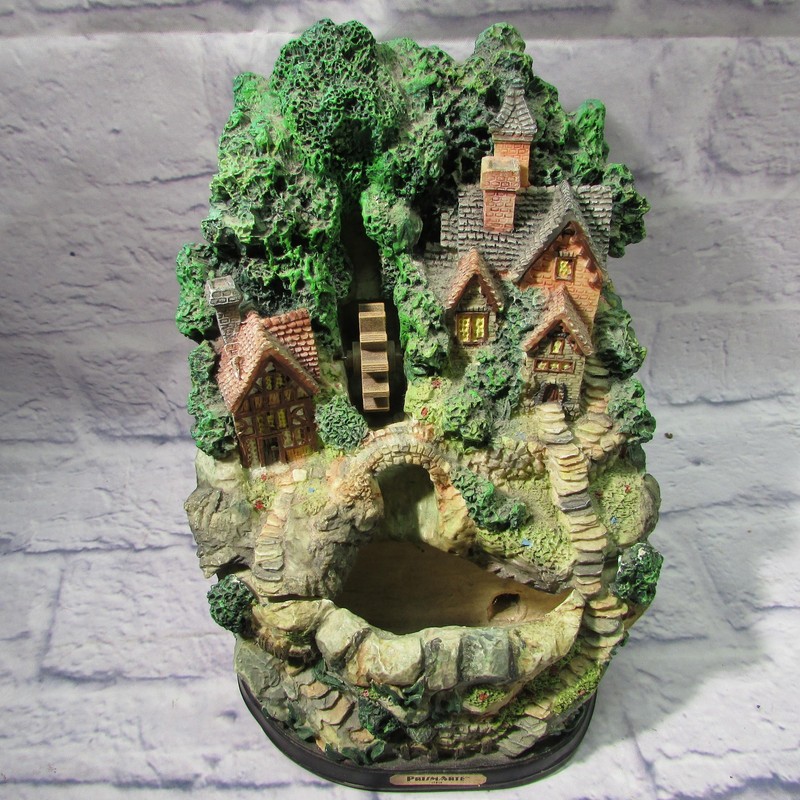 Prismarte Cottage Village Tabletop Fountain Resin Mill Small Colorful *READ