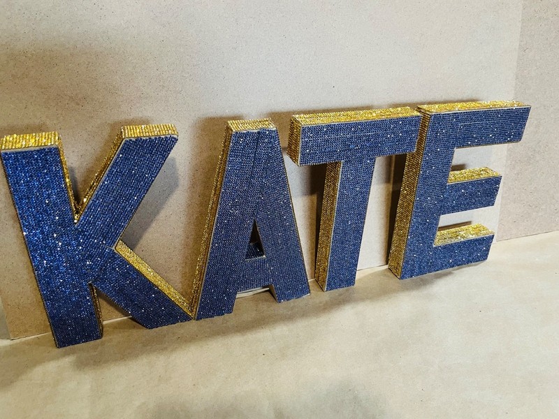 Purple & Gold Jeweled Block Letters K, A, T, E