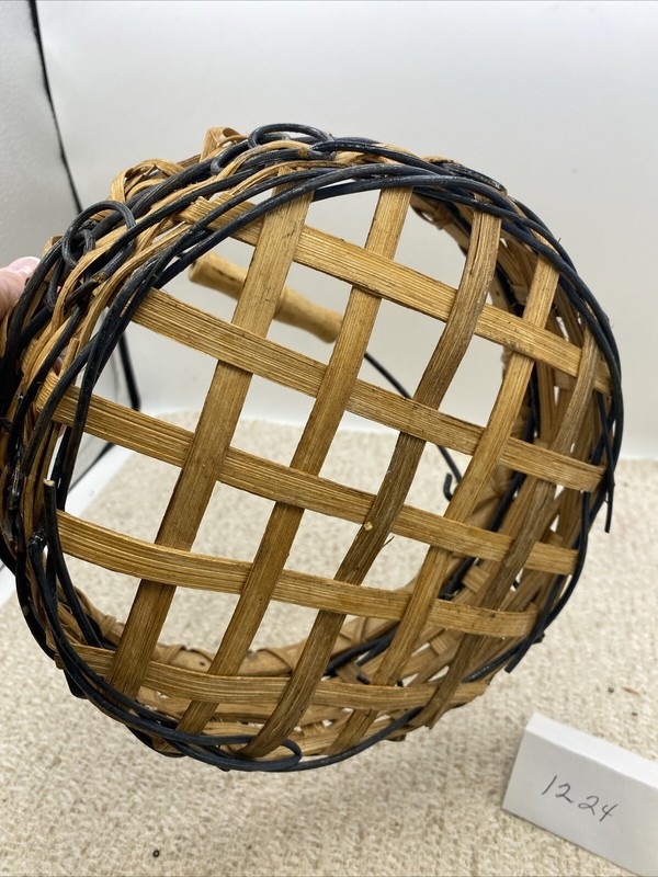 Round Shaped Wicker Basket With Wood OnHandle Rustic-8.5” Diameter And 3.5” Tall gallery