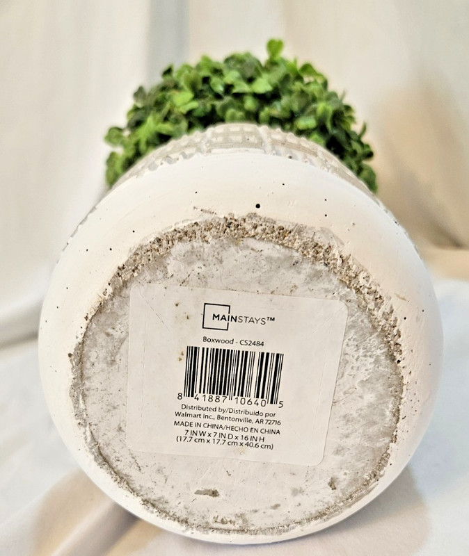Mainstays 15” Artificial Boxwood Topiary in Gray Cement Planter Home Décor gallery