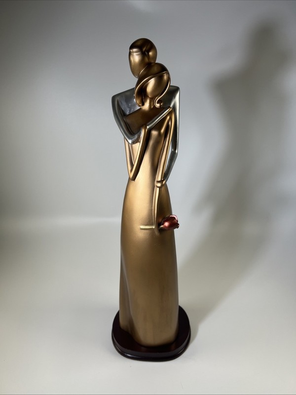Couple Lovers Statue Sculpture Resin Silver & Bronze Color Tone 16”