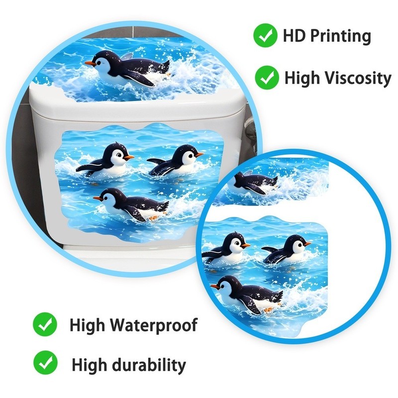Penguin Decal for Toilet Seat Lid Smooth Surfaces Waterproof PVC Material gallery