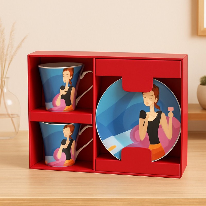 Fashion Coffee Cup Set 2lb4.5oz, H4xW11xL9, Elegant Design with Colorful Art