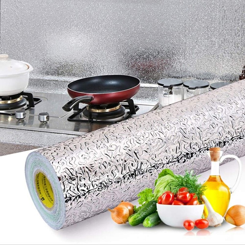 Silver Contact Paper Aluminum Foil Peel and Stick Waterproof Kitchen Wallpaper