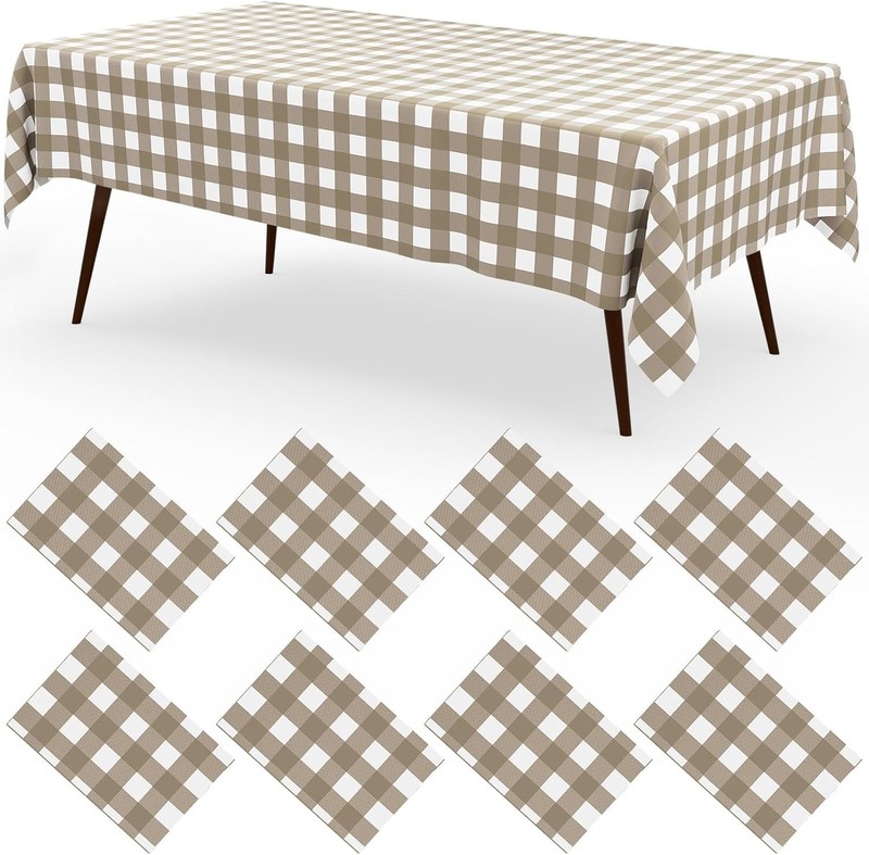 8 Packs Buffalo Disposable Table Cloth, 54 x 108 Inch Waterproof Plastic