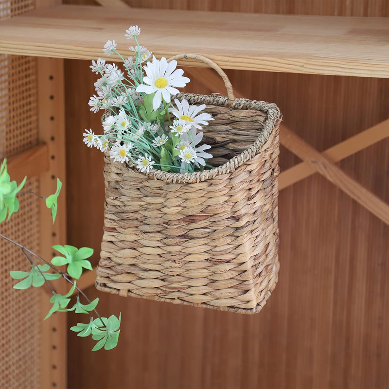 Water Hyacinth Wall Hanging Basket Woven Planter Storage Organizer with Handle gallery