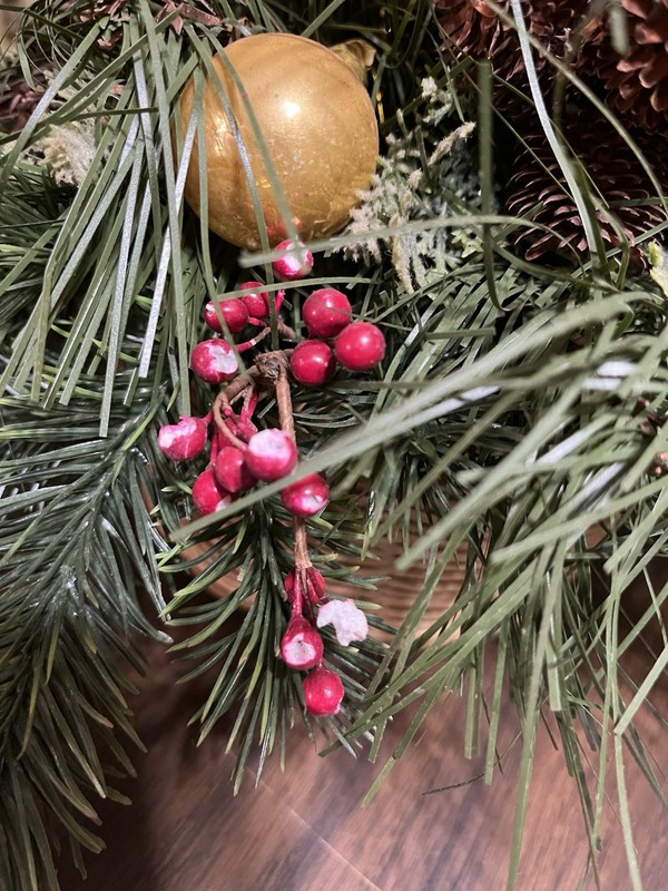 Festive Artificial Christmas Floral Arrangement In Small Round 6” Woven Basket gallery