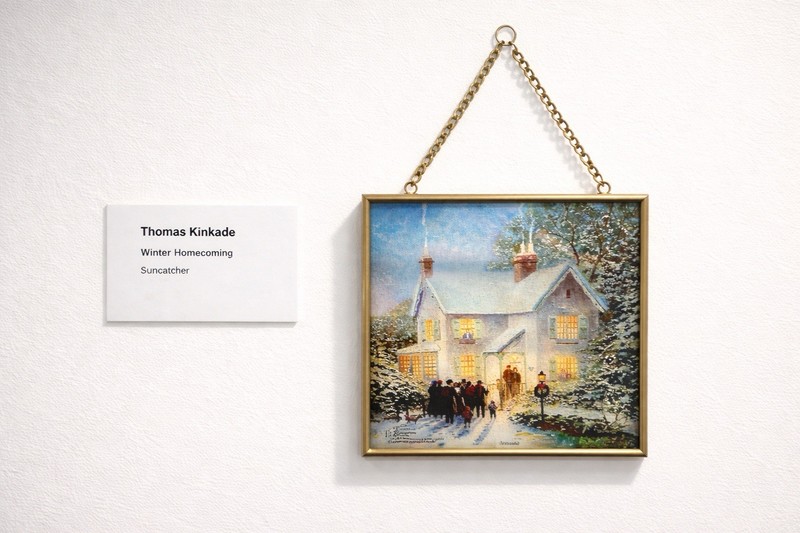 Winter Cottage Glass Sun Catcher Thomas Kinkade Window Hanging 5” Decor Art