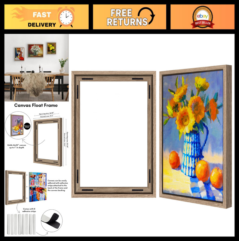 16×20 Floating Canvas Frame with Adhesive Strips – Vertical & Horizontal Display