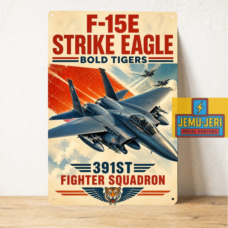 F-15E Strike Eagle Jet Metal Poster 20x30cm Military Aircraft Wall Art Sign