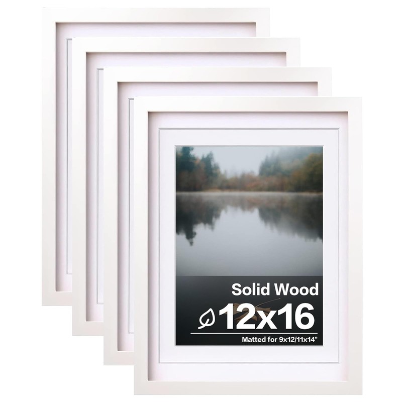 12×16 Picture Frames Set of 4, Made of Solid Wood Covered by Plexiglass 9×12 …