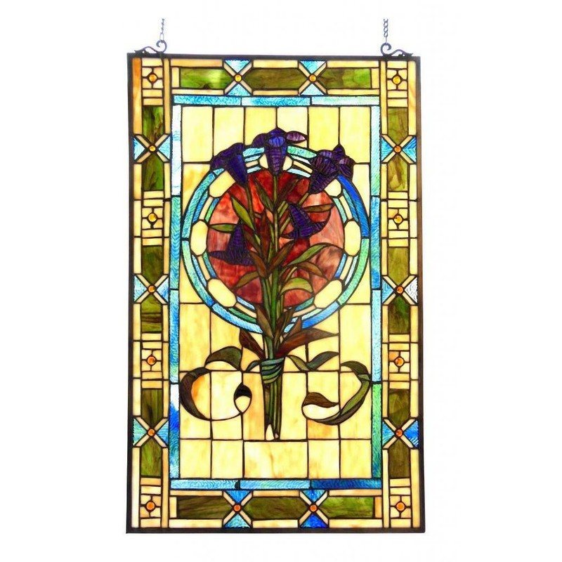 Floral Design Tiffany Style Stained Glass Window Panel Suncatcher Victorian