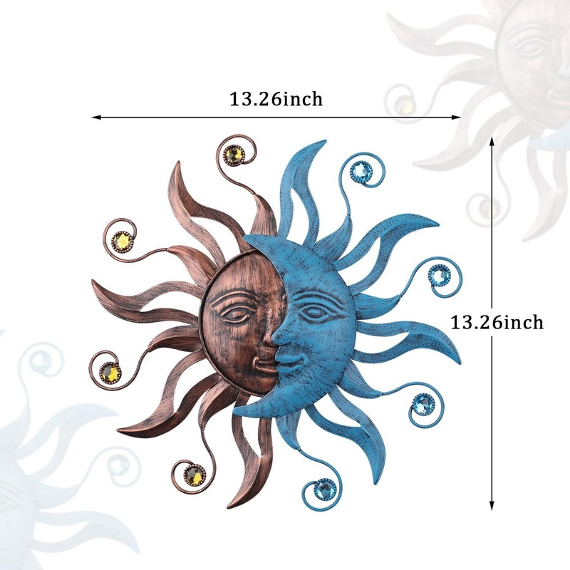 Metal Sun Moon Wall Decor Celestial Iron Hanging Art Outdoor Garden Yard Wall gallery