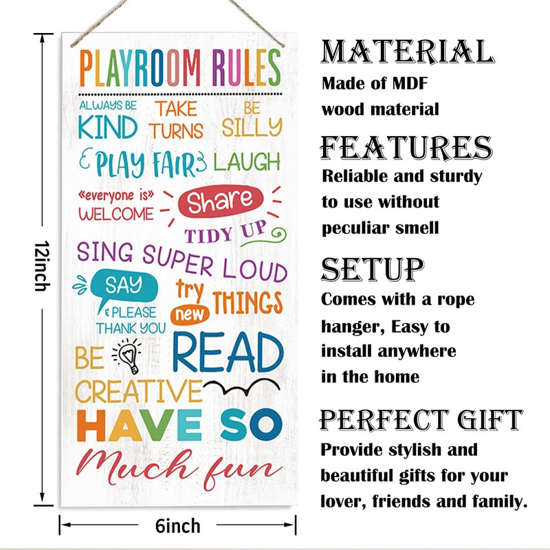 Playroom Rules Sign, Playroom Wall Art, Decorative Wood Hanging Wood Plaque, Kid gallery