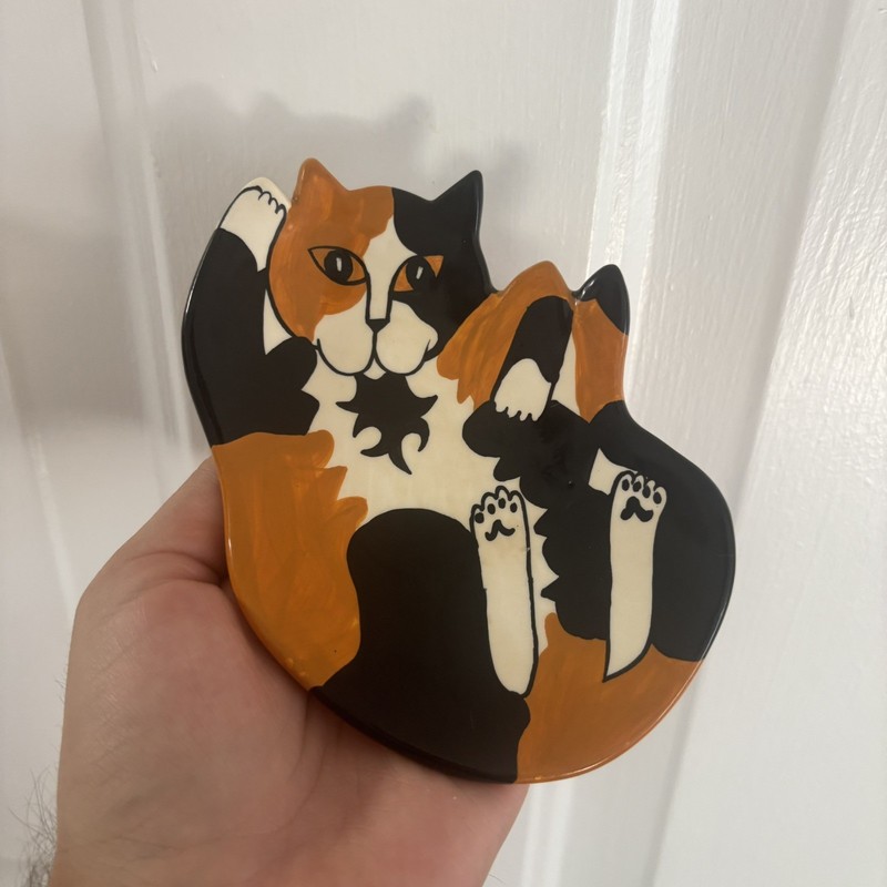 Vintage Nina Lyman Calico Cat Dish | Authentic 2001 Cats by Nina Ceramic Decor