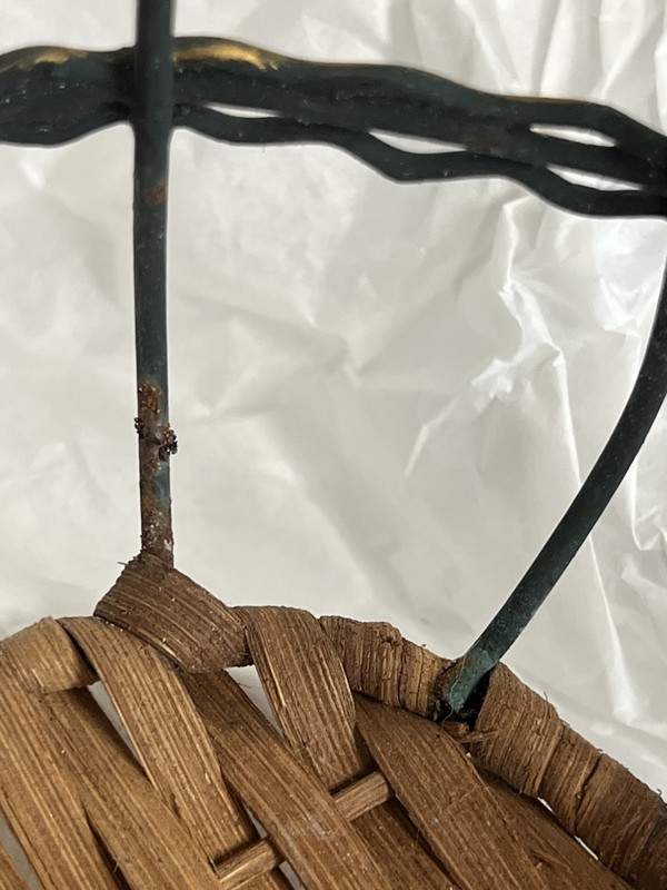 Vtg Decorative Metal & Wicker grapevine decor display Basket w Handle 7x7 Oval gallery