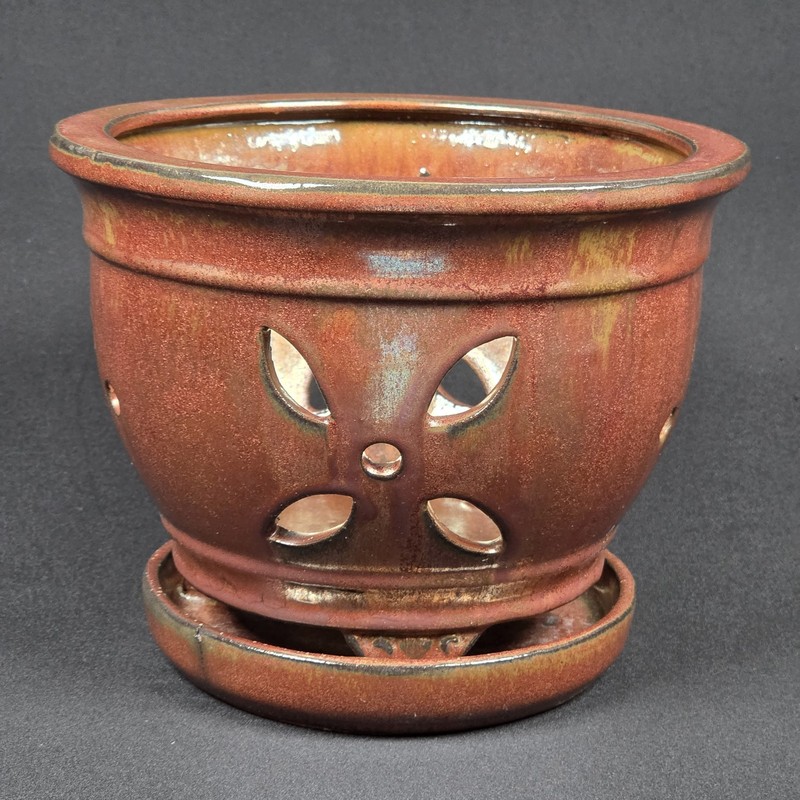 Unique Bronze Color USA Pottery 6″ Orchid Flowerpot Planter w/ Drainage Holes