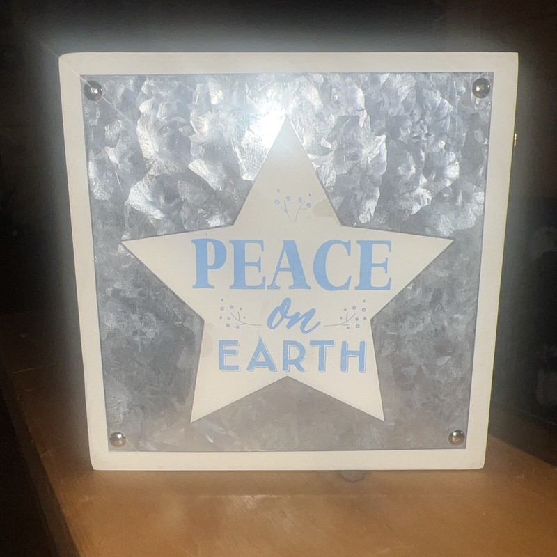 Peace On Earth Wood/Metal Cut Out Star Standing/Hanging SignChristmas Decor Blue gallery