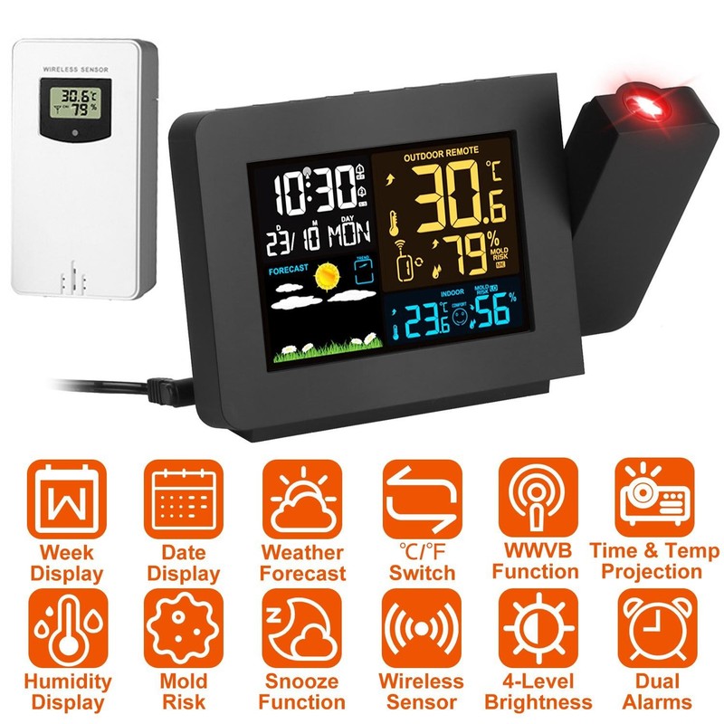 Atomic Projection Alarm Clock Radio Control w/ WWVB Function Wear Station Dual gallery