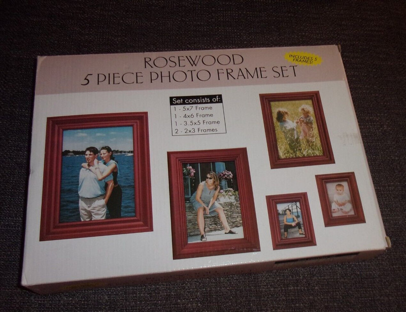 Rosewood 5pc Photo Frame Set Burnes of Boston 5×7 4×6 3.5×5 (2)2×3 New