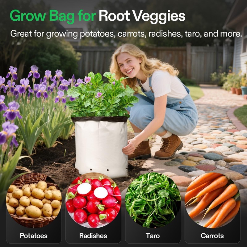 VIVOSUN 50-Pack 5 Gallon Grow Bags for Plants, Black-and-White Thick Plastic ... gallery