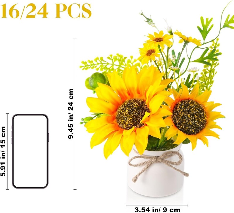 16 Pcs Sunflower Potted Plants Rustic Summer Spring Kitchen Wedding Table gallery