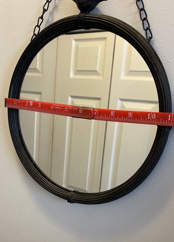 Round Metal Hanging Mirror w/ Chain Home Decor- Bird Accent Black Bird 11 Inches gallery
