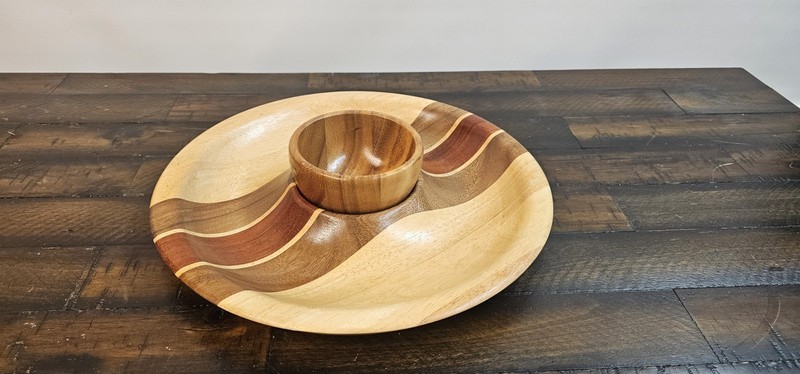 Three Colors of Wood Handmade Serving Bowl Chip and Dip