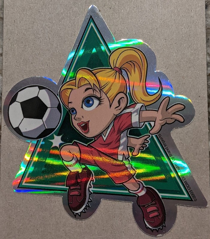 2003 Y2K ODM Brand Imports Prism Holo Girl Power Vending Sticker SOCCER PLAYER