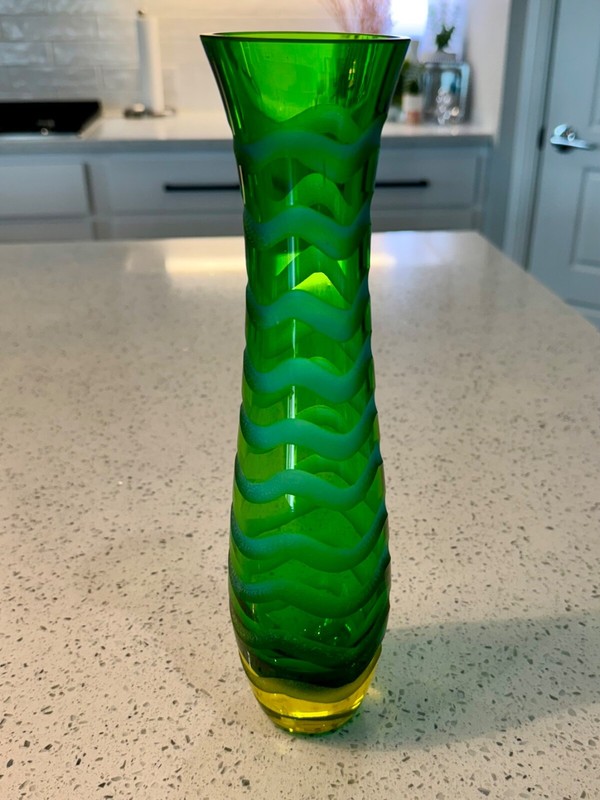 Pier 1 Imports Tall Green Ombre Glass Wave Bottle Vase Home Decor Grinded Design