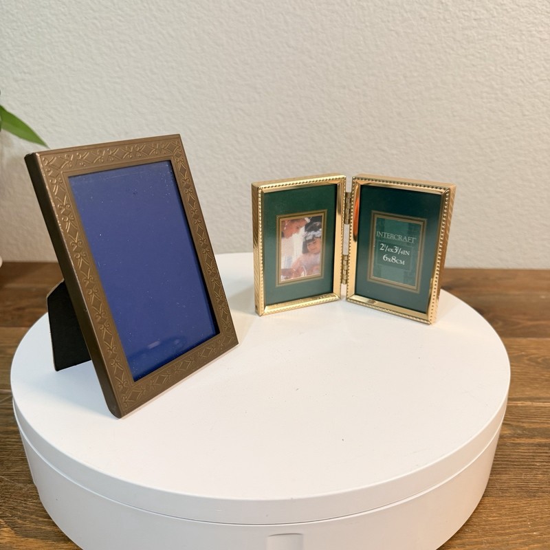 Vintage Double Picture Frame Gold Tone & Single Picture Set Of 2 Classic